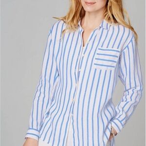 J. Jill Love Linen 100% Linen Blue & White Stripe Button Down Shirt Women’s XS